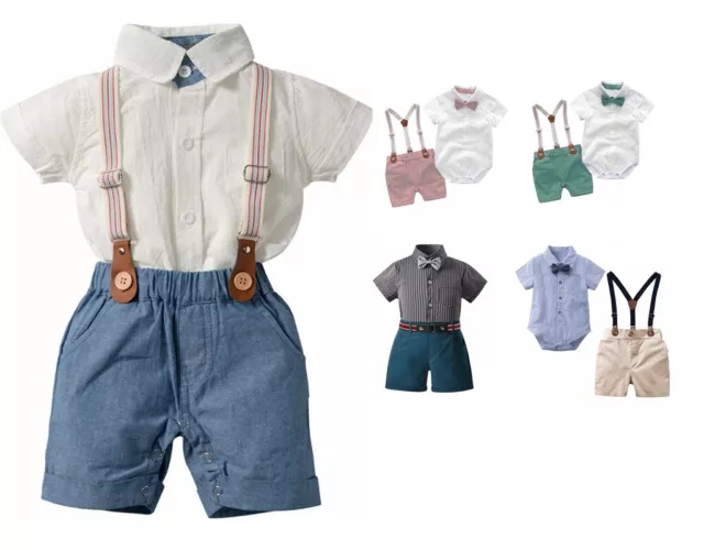 Baby Boys Gentleman Outfit Romper Suspenders Shorts Formal Suit Birthday Party