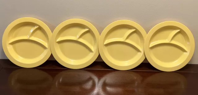 Set Of 4 Pottery Barn Kids Cambria Tabletop Melamine Divided Plates Yellow