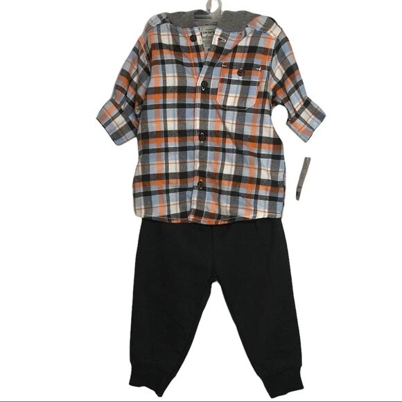 Carter’s Boys 2 Piece Set Plaid Shirt and Brown Pants Size 6 Months