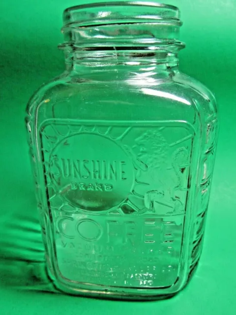Vintage Sunshine Brand Glass Coffee Jar Springfield(Mo)Grocer Co-No Lid (Cm)