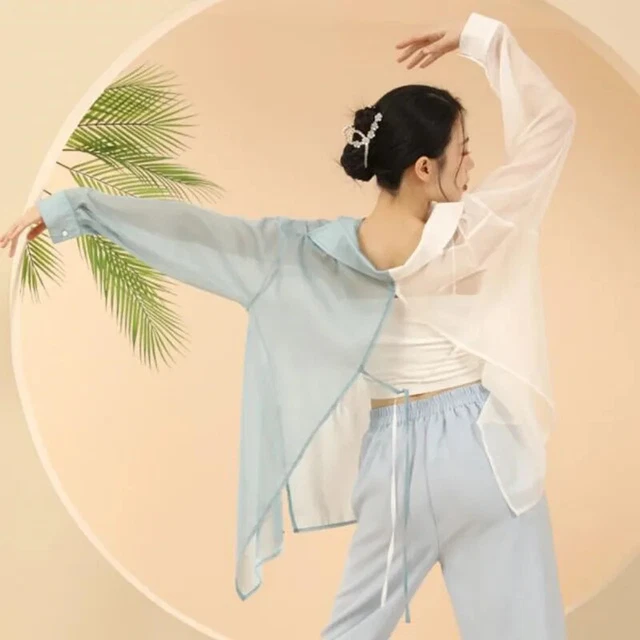 Loose Shirt Classical Ballet Top Contrast Color Dance Costumes Sexy Back Split