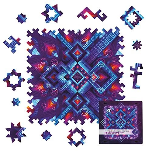 UNIDRAGON Wooden Jigsaw Puzzles for Adults Neon 100 pieces, Geometry