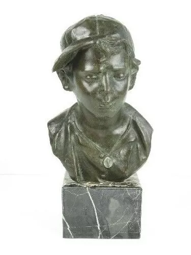 Skulptur IN Bronze Auf Basis Marmor Büste Junge Scugnizzo Vintage
