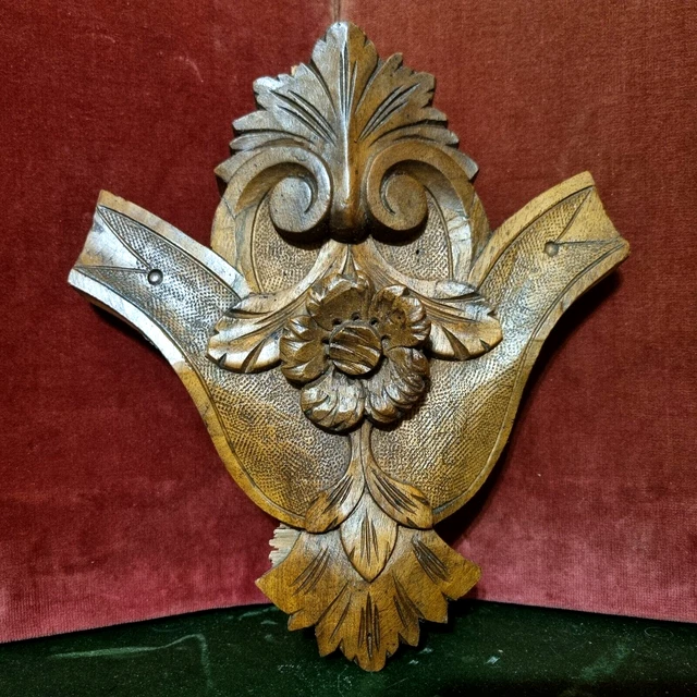 Flower scroll leaf wood carving pediment Antique french architectural salvage