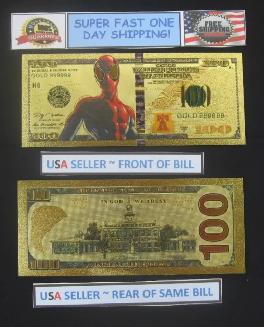 Spiderman Million Dollar Action 24K Gold Bill FREE SHIPPING! USA SELLER!