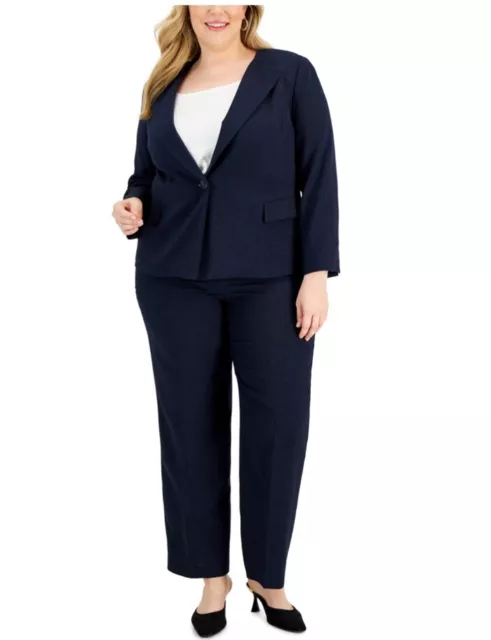 Le Suit Womens Plus Size 20 W Kate One-Button Straight-Leg Pantsuit Blue New