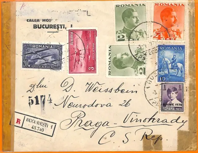 99473 - ROMANIA  - Postal History - REGISTERED COVER  to  Czechoslovakia