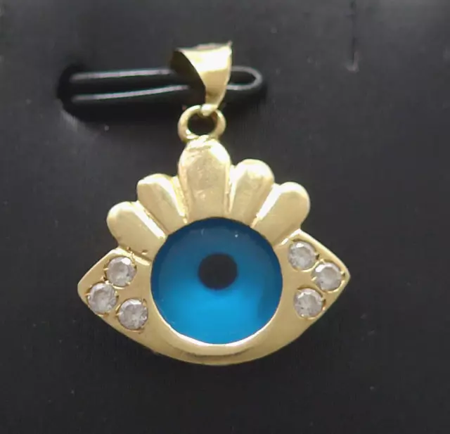 Anhänger in Echt Gelb GOLD 585 Glück Evil Eye Türkisches Nazar Auge Blaues  Rund