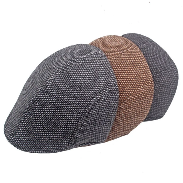 Classic Mens Herringbone Flat Cap Tweed Hat Adjustable Retro Billed Ivy Beret