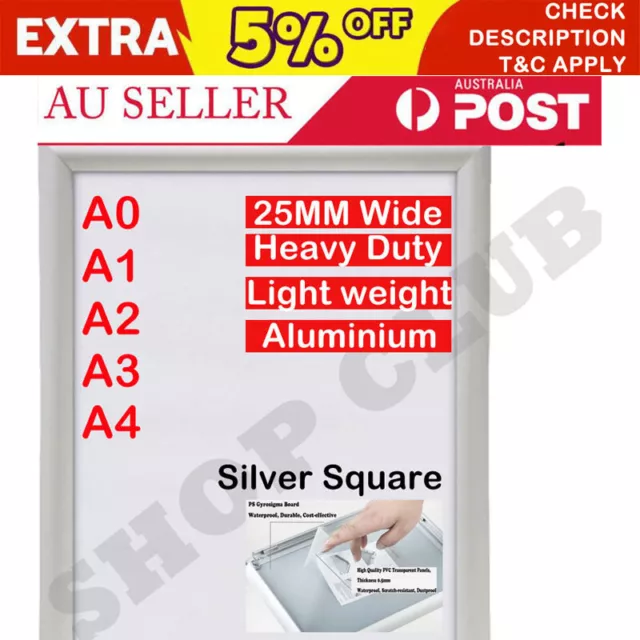 A0 A1 A2 A3 A4 PREMIUM Aluminum Snap poster frame Sign holder wall mount Silver