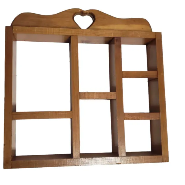 Wood Wall Shelf Handmade Heart Cutout Shadow Box Display Knick Knack USA Vintage