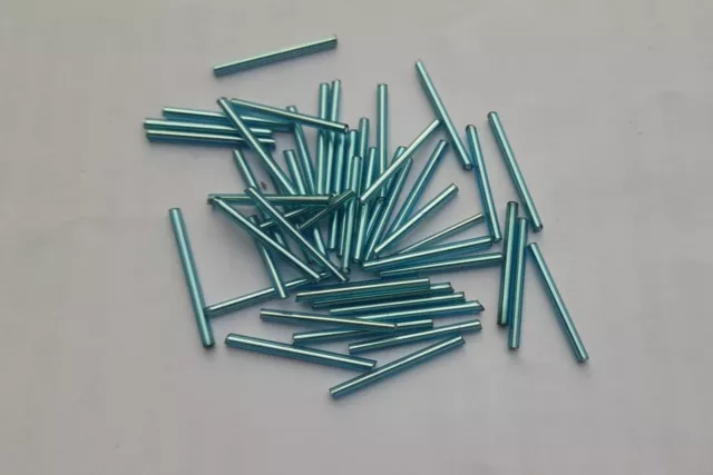 100 x Sky Blue Czech Glass Bugle Tube Beads Long 25 mm Spacer Beading Supplies