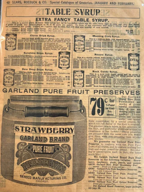 Vintage Syrups, Preserves￼ Print Ad From 1907 Sears Catalog