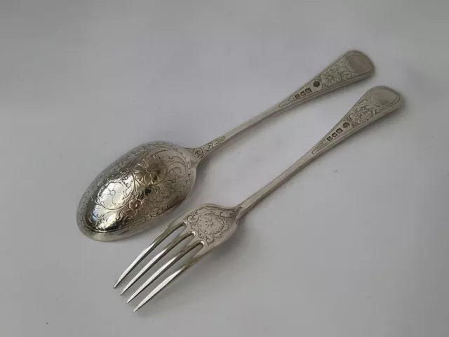 Victorian Set of Hand-Engraved Sterling Silver Christening Fork & Spoon 1900