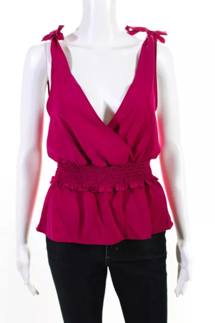 Amanda Uprichard Womens Tie Strap Elastic Surplice Tank Top Fuschia Size Medium Amanda Uprichard Womens Tie Strap Elastic Surplice Tank Top Fuschia Size Medium