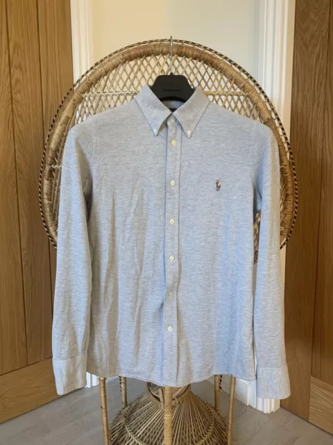 POLO RALPH LAUREN Grey Knit Oxford Shirt Mens Large Excellent Condition ...