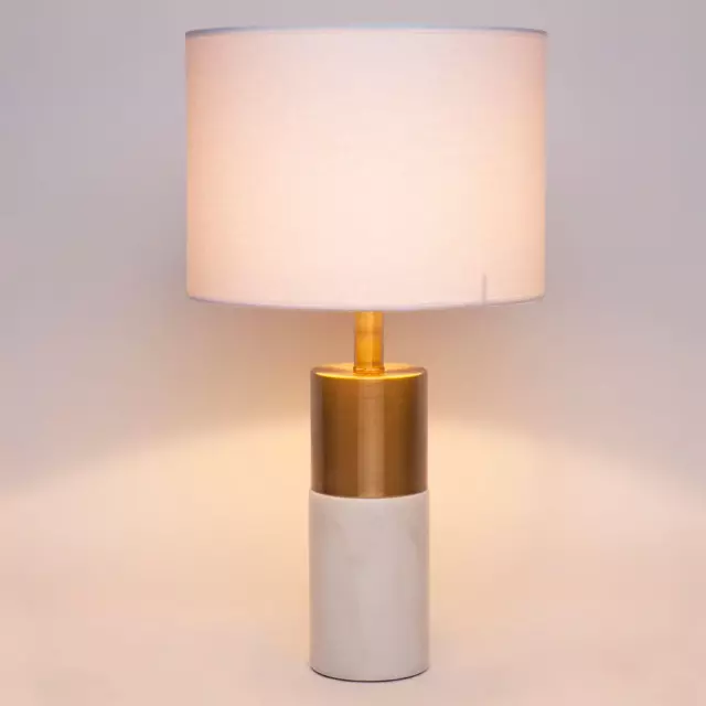 CAFE Marble Table Lamp Lighting Living With White Linen Drum Bedroom Lamp Light