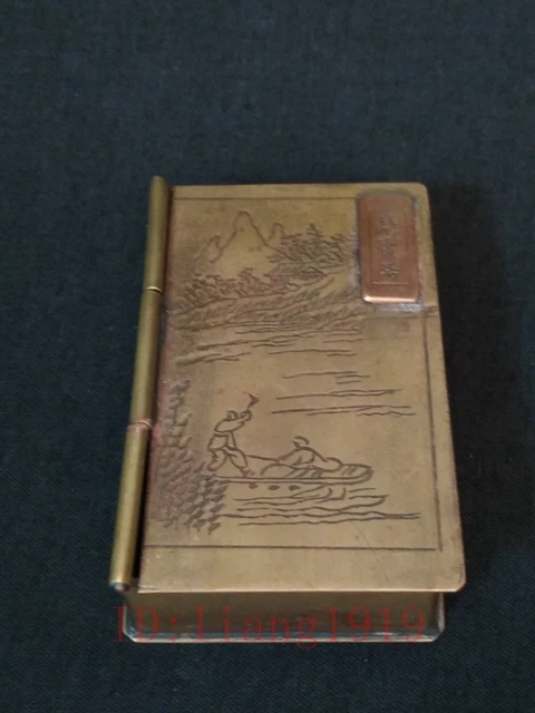 Collected China Old Bronze Hand Carving Landscape Calligraphy Ink Box Decoration