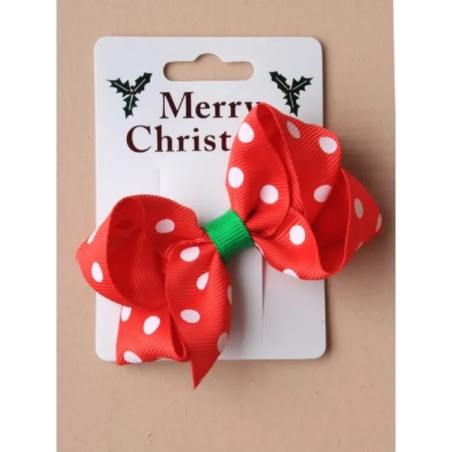 NUOVA clip fiocco a nastro rosso bianco a macchie grosgrain accessorio per capelli natalizi
