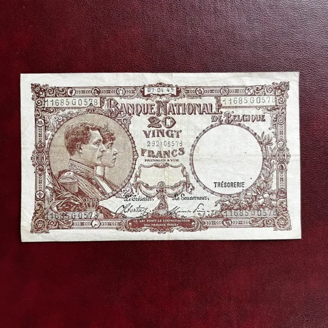 Belgique Billet 20 Francs 1945 Pick111  Banque Nationale de Belgique 07.04.1945