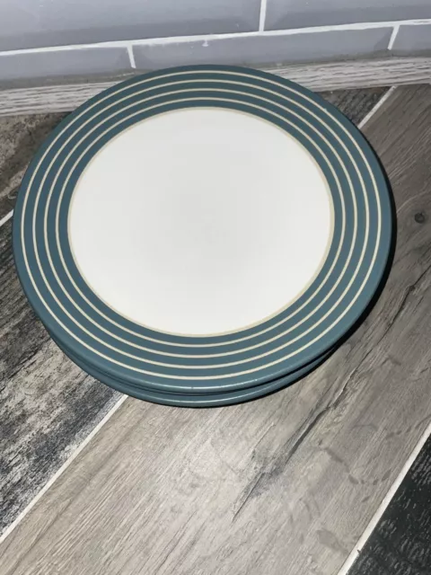 4X Denby Intro Stripes Teal Duck Egg Blue 8.5" Salad Tea Side Plates Ex. Cond