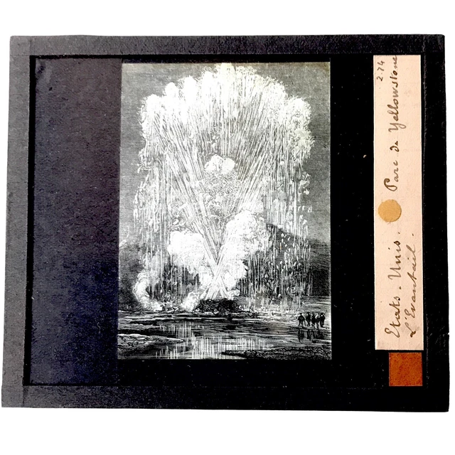 Antique glass plate photography yellowstone park the fan geyser usa eur