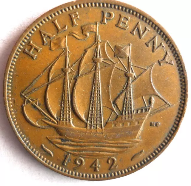 1942 Grande-Bretagne 1/2 Penny - Excellent Pièce de Monnaie Bretagne Poubelle#P