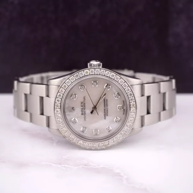 Rolex Midsize Oyster Perpetual 31mm 2ct Diamonds MOP Dial Steel Watch