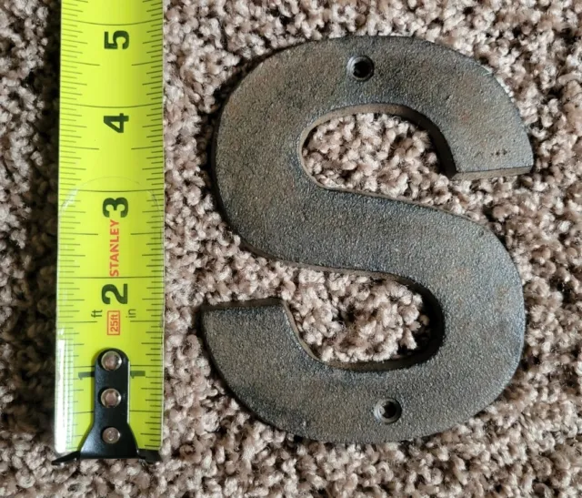 Cast Iron Industrial LETTER S Sign Rustic Brown 5" tall Alphabet