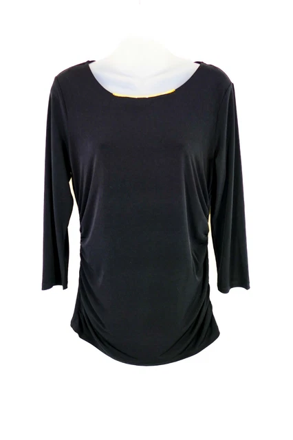 NWT Calvin Klein Black 3/4 Sleeve Top w/Gold Bar Detail Wmn's Sz M (579)