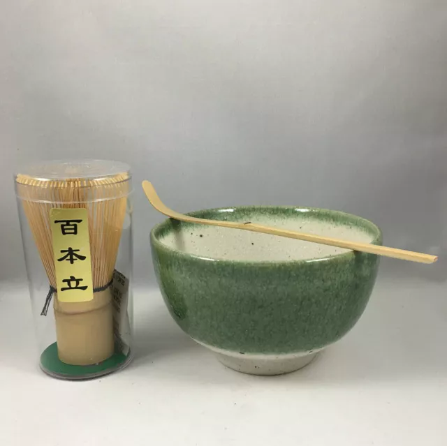 Japanese Oribe Matcha Bowl Chashaku Scoop 100 Whisk Tea Ceremony Set JAPAN MADE