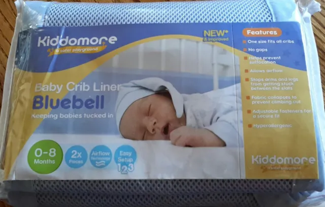 kiddomore baby crib liner bluebell 0 - 8 mons
