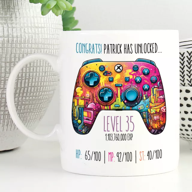 Birthday Gamer Coffee Tea Mug Level Up Retro Video Gaming Novelty Gift Boys Mens