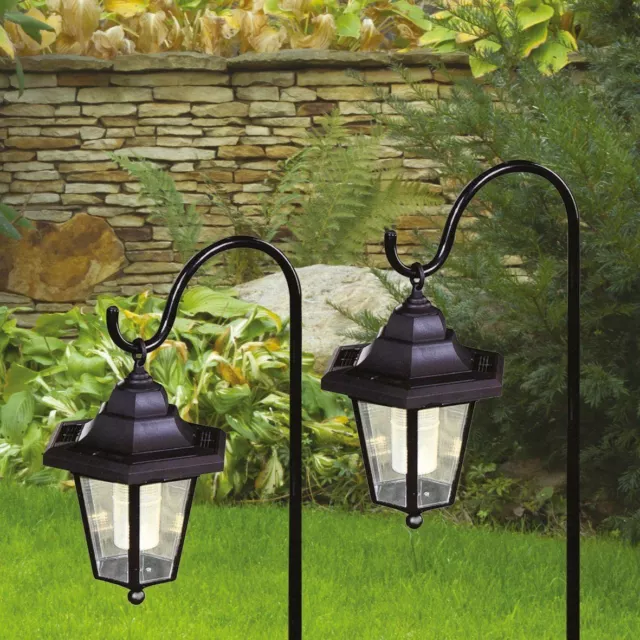 2 x Solar Classic Led Shepherd Hanging Garden Lanterns Coach Outdoor Lamp Lights