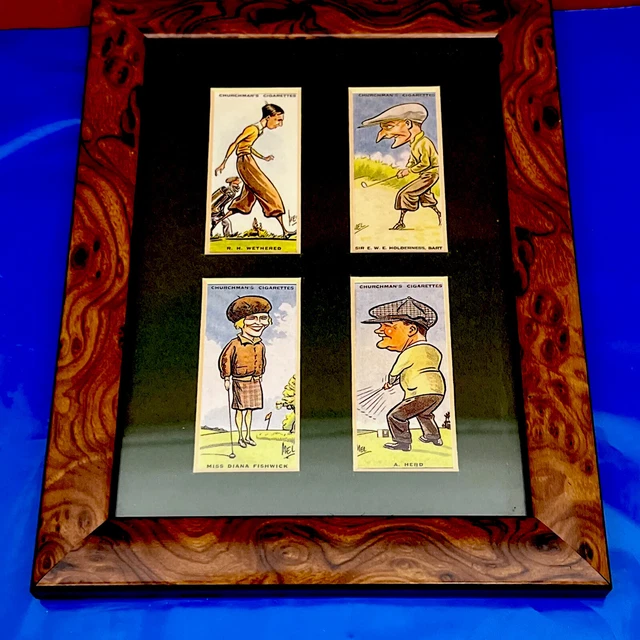 Antq Churchman 1937 Golfer Cigarette 4-Card Display 6.5x6” Cornwall, England