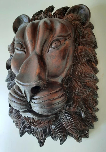 Wooden Lion Face Carved wall  Décor wooden Carving Farewell gift Christmas gift
