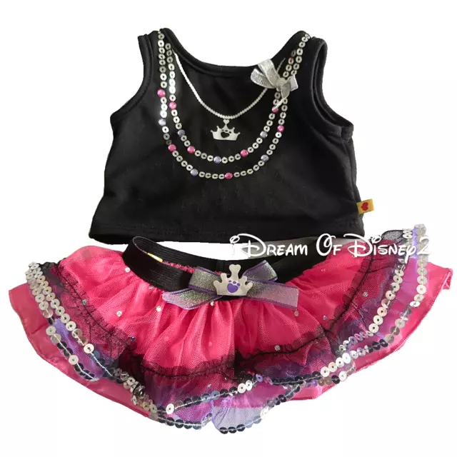 Build-A-Bear BLACK TANK TOP, PINK TUTU SKIRT, SEQUINS, GEMS Teddy Clothes Outfit