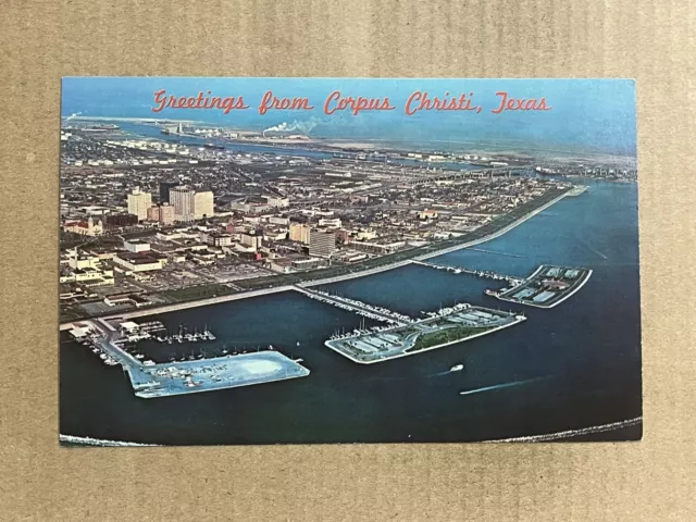 Postcard Corpus Christi TX Texas Skyline Harbor Marina Aerial View Vintage PC