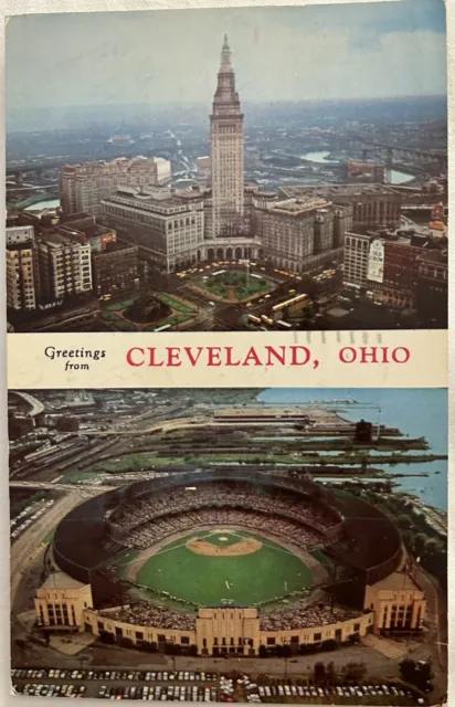 CLEVELAND, OHIO OH~Greetings From~ Baseball Park Stadium 1956~Aerial View