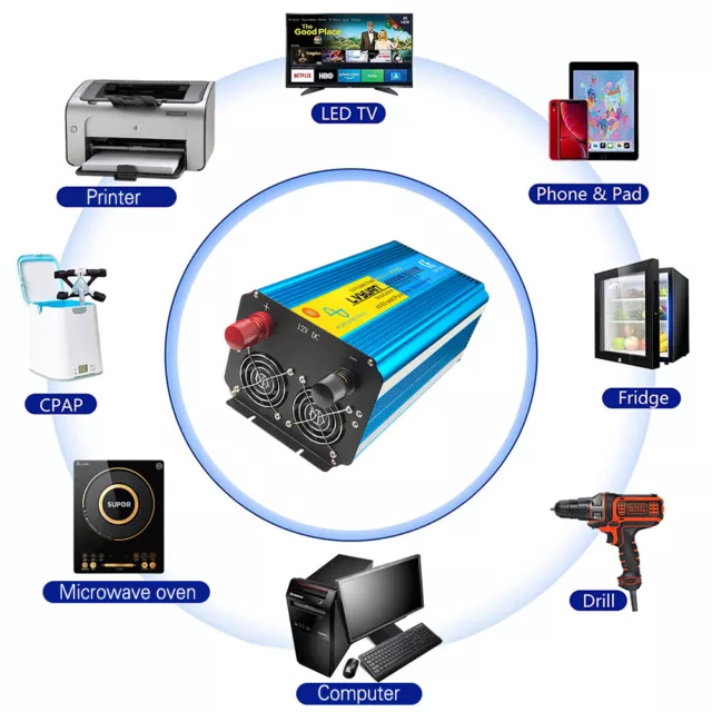 4000W 8000W Reiner Sinus Spannungswandler DC 12V - AC 220V 230V Wechselrichter 3