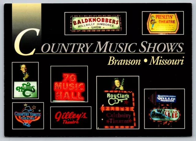 Country Music Shows Branson Missouri MO Postcard baldknobbers, roy clark theatre