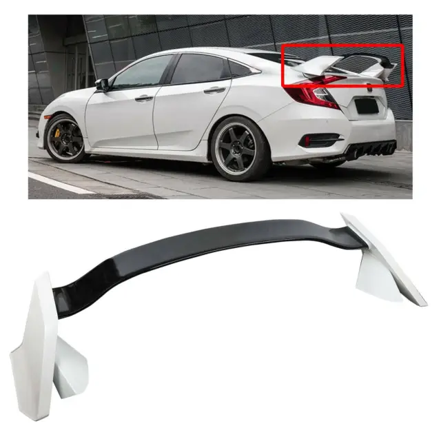 Painted White & Black Type R Style Spoiler Wing For 2016-2021 Honda Civic Sedan