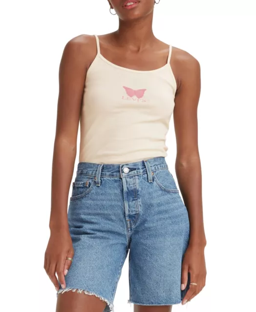 Levi's Women's Juniors' Medium Butterfly Graphic Planet Tank Top - Beige White