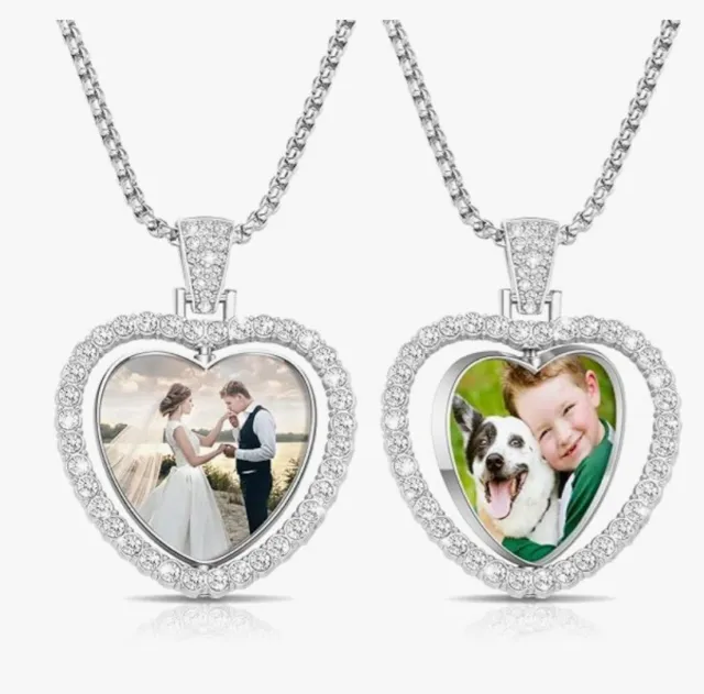 PERSONALISED CUSTOM PRINTED Heart shape Necklace Great Gift with photo picture