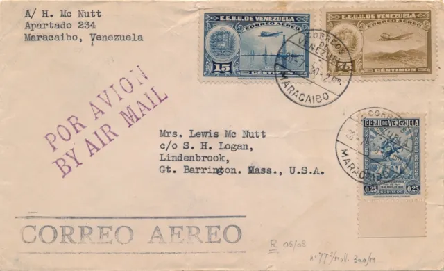 Lettre Airmail Flight Maracaibo Cover 1938 Venezuela