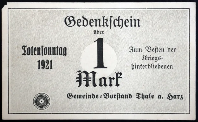 THALE 1921 "Remembering Those Left Behind" Totensonntag XX-RARE German Notgeld