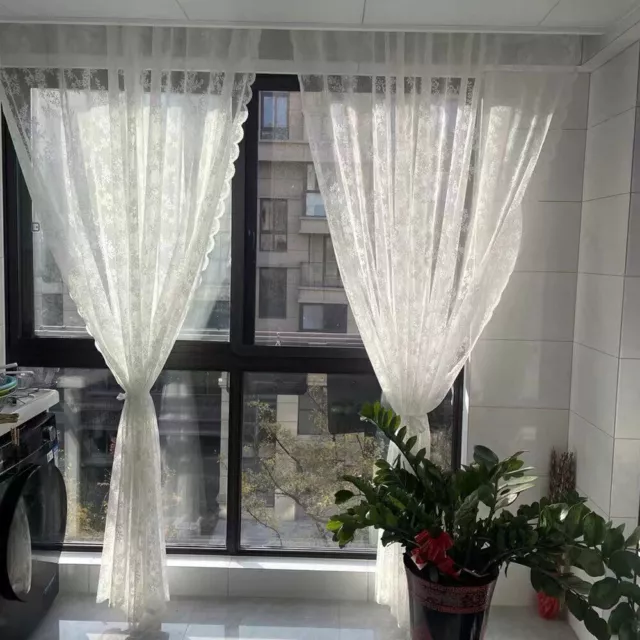 1 Panel Sheer White Vintage Embroidered Lace Window Curtain Drapes Rod Pocket