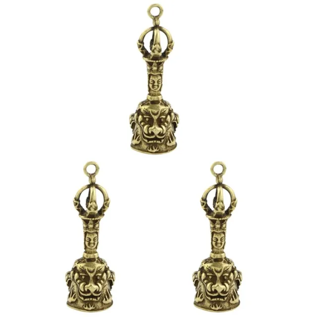 3 Count Brass Buddhist Antique Buddha Ornaments Metal Bell Pendants