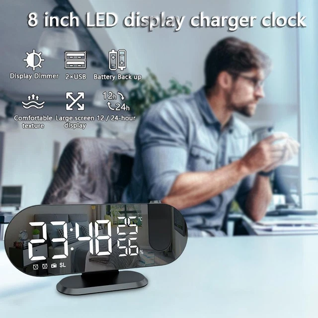 8 LED Dual Alarm Clock with FM Radio Timer USB and Projection