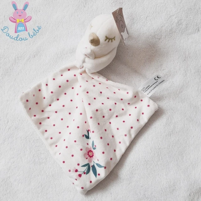 NEUF - Doudou Oiseau blanc mouchoir pois rose fleur CAD DISTRI CENTER